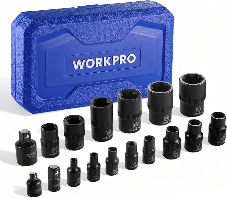 WORKPRO 17-Piece Female E-Torx Socket Set, E4-E24, CR-V Steel