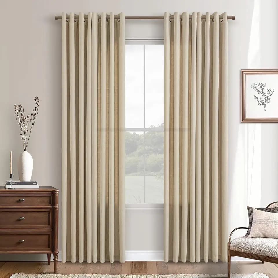 Oatmeal Flax Linen Curtains 90 Inches Long for Bedroom 2 Panels Set Grommet
