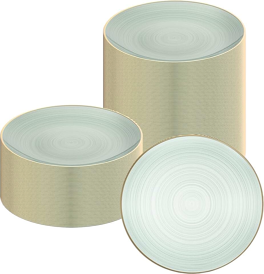 Restaurantware Round Gold Plastic Translucent Rimmed Plate, 20 Pack
