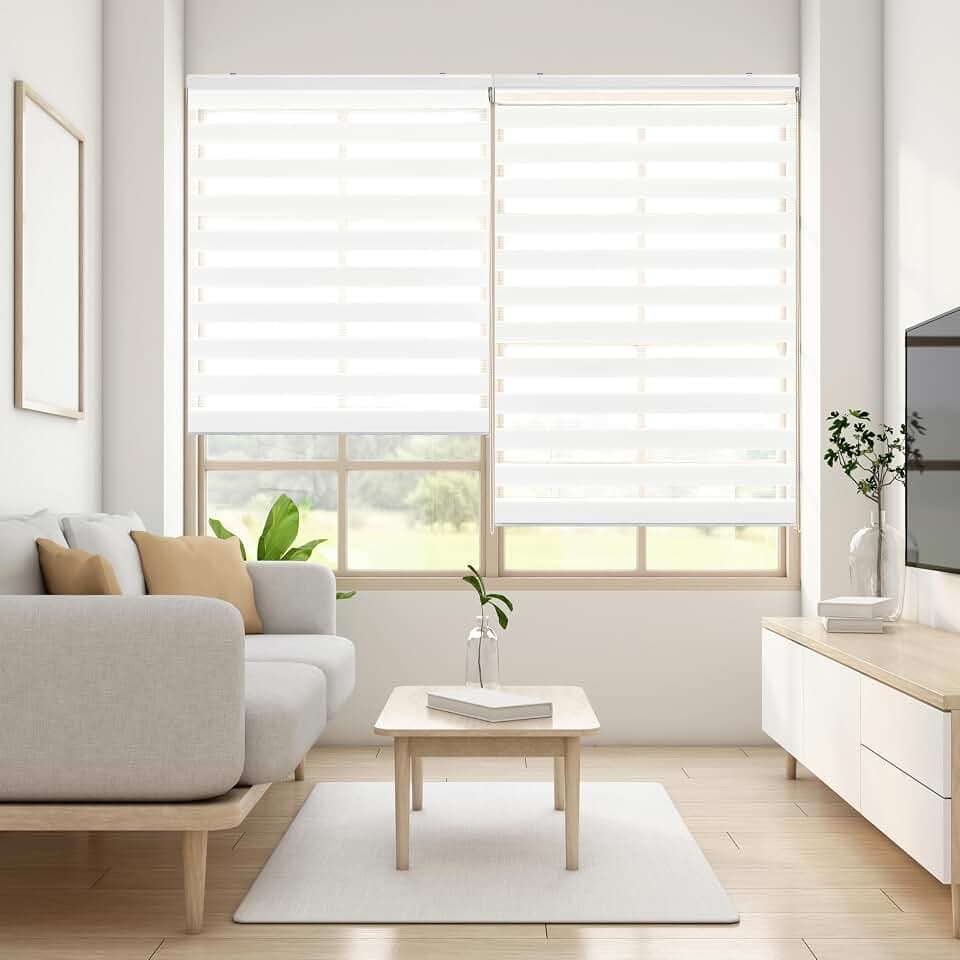 Blindecor Lira doppelrollo - duo rollo tag und nacht Weiß - 140 x 180 cm (Breite x Länge) | Stoffgröße 137 x 175 cm | Fensterrollo zebra