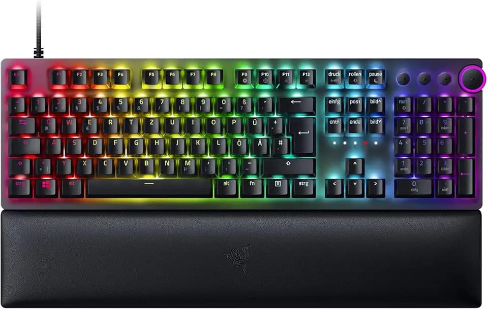Razer Huntsman V2 (Red Switch) - Praktisch latenzfreie Optische Gaming-Tastatur (Lineare Optische Switches, Doubleshot PBT-Tastenkappen, Handballenauflage) QWERTZ DE-Layout | Schwarz