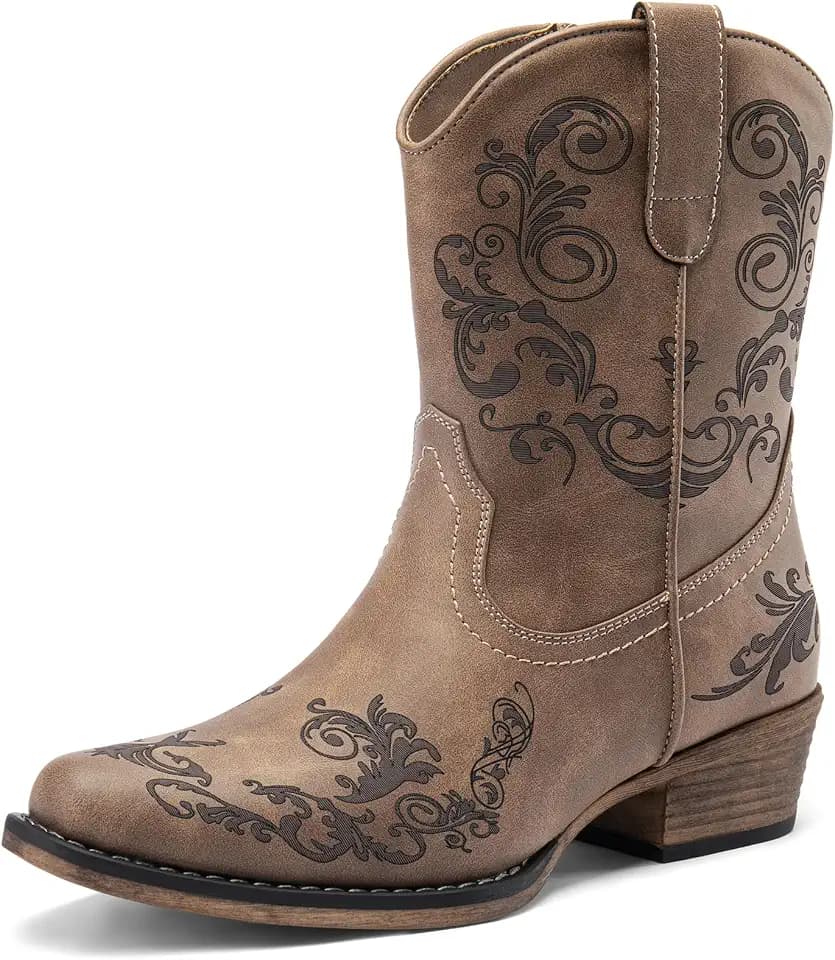 DREAM PAIRS Women's Cowboy Cowgirl Western Ankle Boots