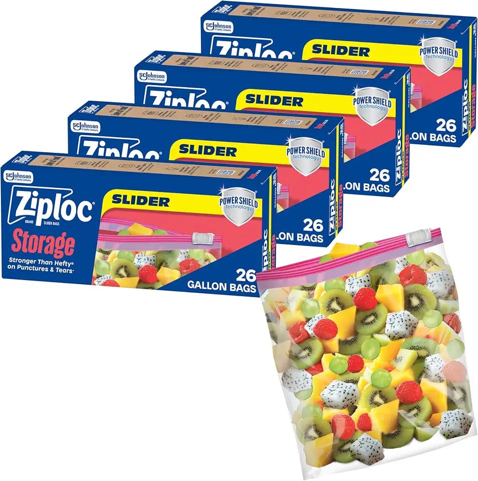 Ziploc Gallon Food Storage Slider Bags, 104 Total Bags (26 Count, 4-Pack)