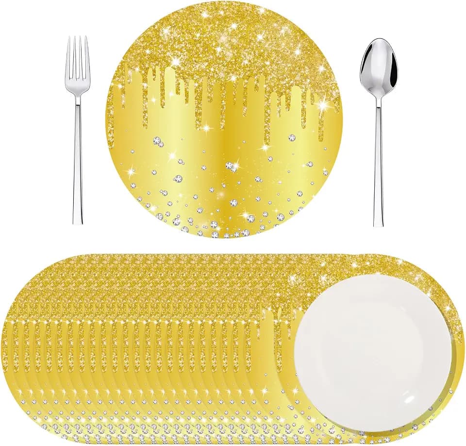 Dispowreath 120 Pieces Gold Paper Placemats 13 Inch Glitter Diamonds Round Disposable Table Mats Decorative Paper Mats for Dining Wedding Birthday Gold Glitter Banquet Party