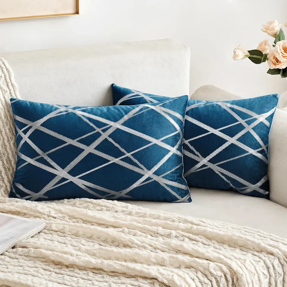 MIULEE 2er Set Samt Kissenbezug Silver Kissenbezüge Dekokissen Dekorativ Sofakissen Kissenhülle Zierkissenbezug Zierkissen Bezug Überzug Deko Kissen Bezüge Couchkissen Sofa Dunkelblau 30x50 cm
