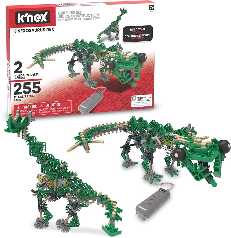 Basic Fun 12468 Osaurus K'NEX Classics 255 Pc/ 2 Model-K'Nexosaurus Rex Building Set (Motorised), Mehrfarbig