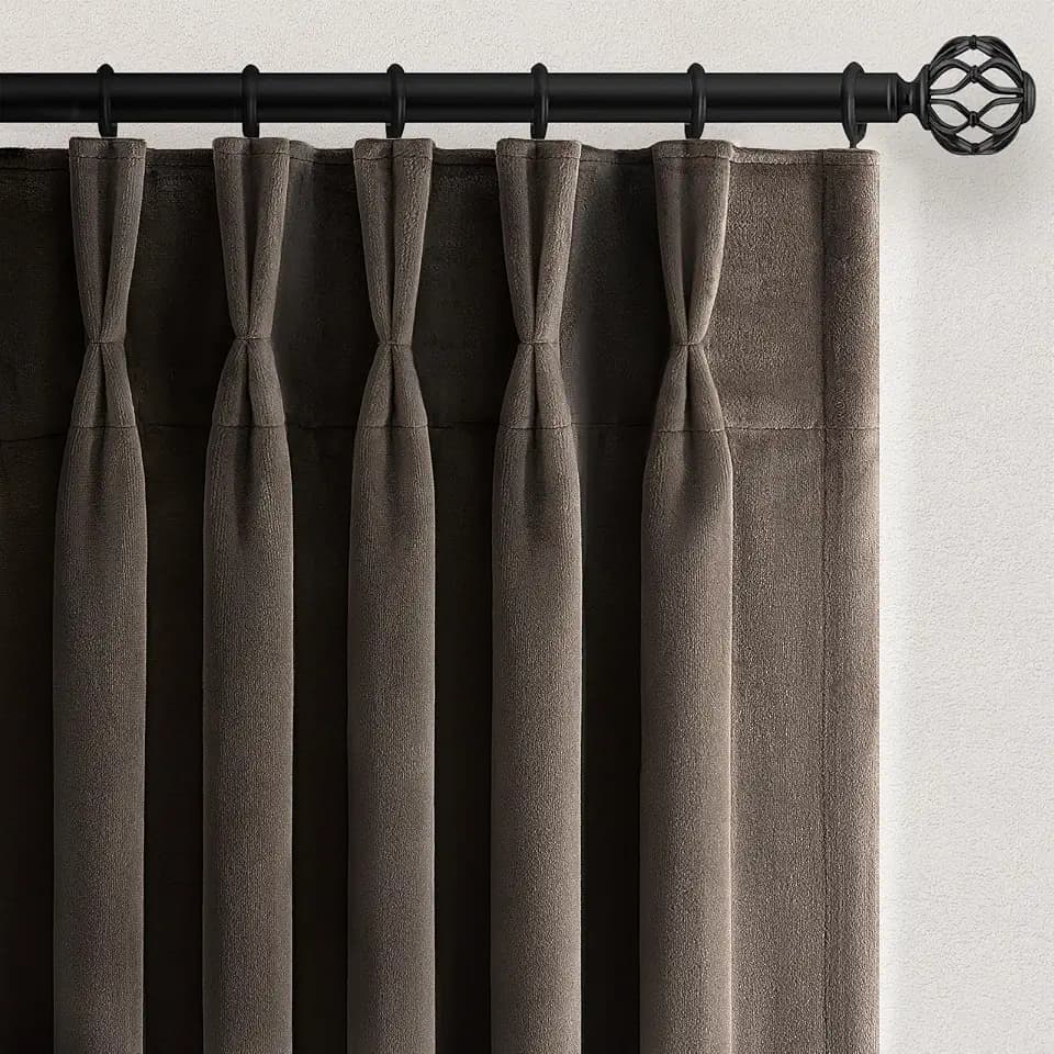 Dark Taupe Velvet Curtains 84 Inches Long for Living Room Bedroom Vintage Elegant Luxury Pinch Pleated Blackout Thermal Curtain Drapes with Hooks and Back Tab,Home Decor,2 Panels,Truffle,40W