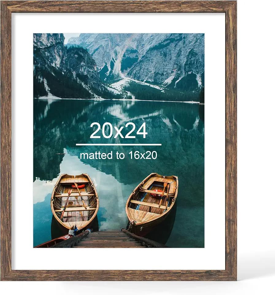 Hongkee 20x24 Picture Frame, Rustic Brown Wood Style, Wall Mounting