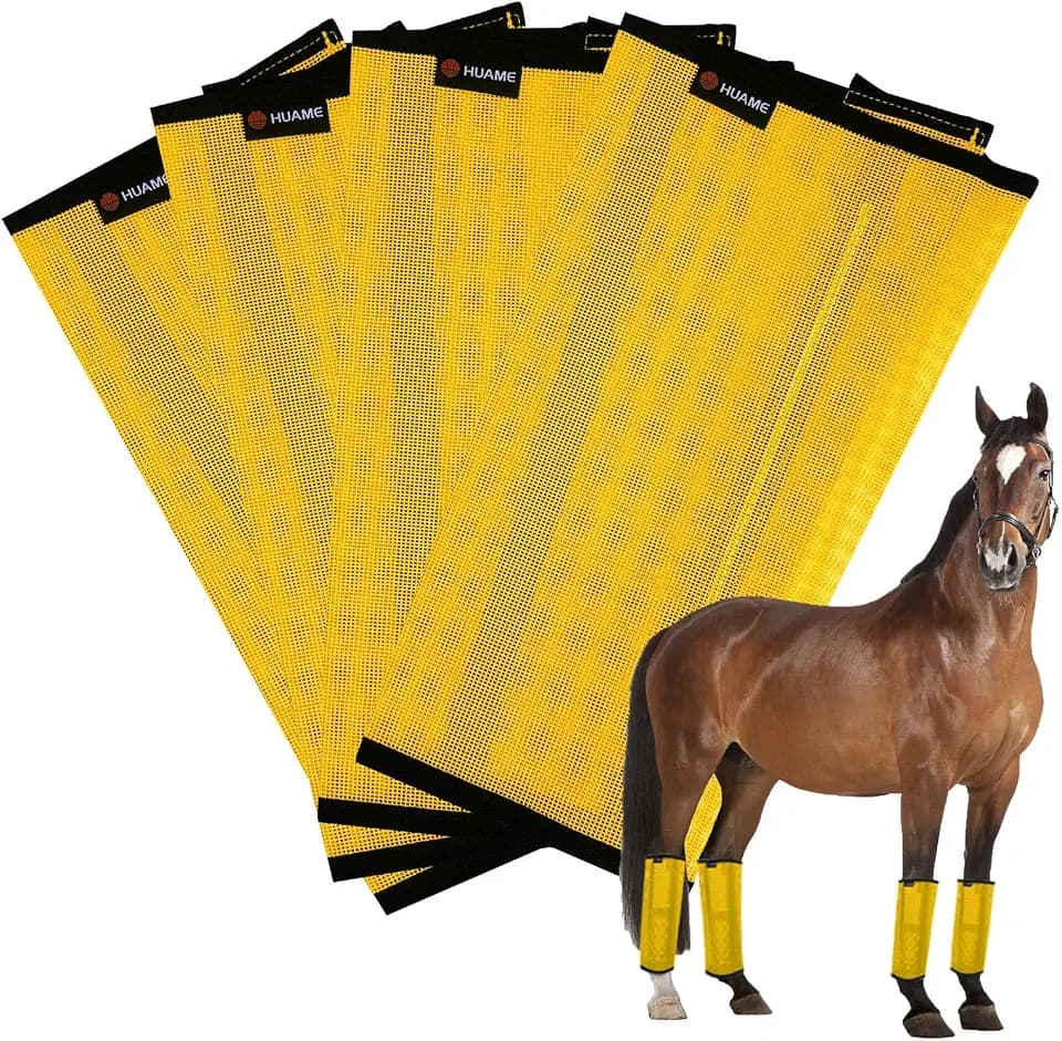 Horse Fly Boots, Breathable Mesh Protection Set of 4, Comfortable Horse Leggings, Breathable Mesh Design, Equine Supplies for Reduce Stomping, Hoof Damage & Leg Fatigue (Yellow, Medium)