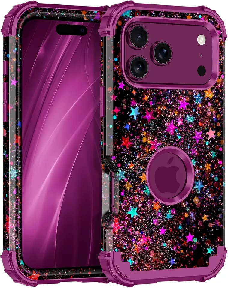 Casetego for iPhone 18 Pro Max Case,iPhone 17 Pro Max Case,Glow in The Dark Three Layer Heavy Duty Sturdy Shockproof Protection Hard PC+Soft TPU Bumper Case for Apple 18/17 Pro Max,Colorful