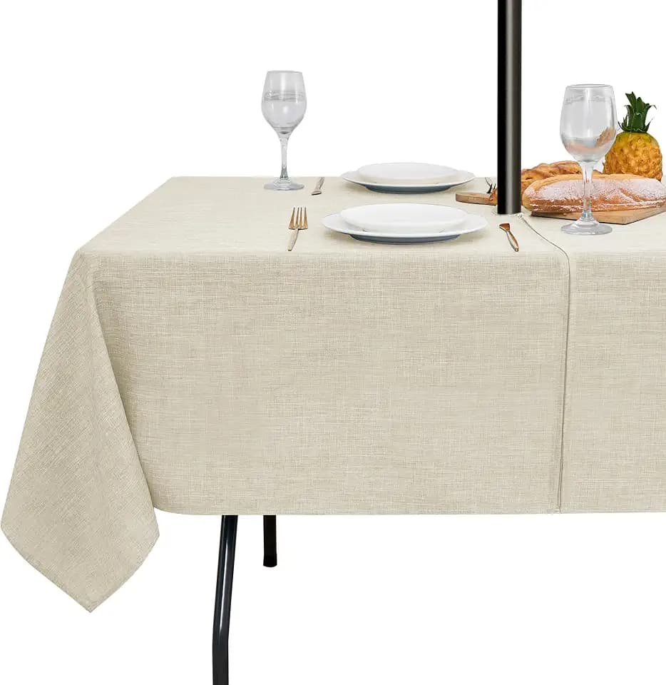 LUSHVIDA Outdoor Tablecloth with Umbrella Hole, Beige, 60x102 Inch