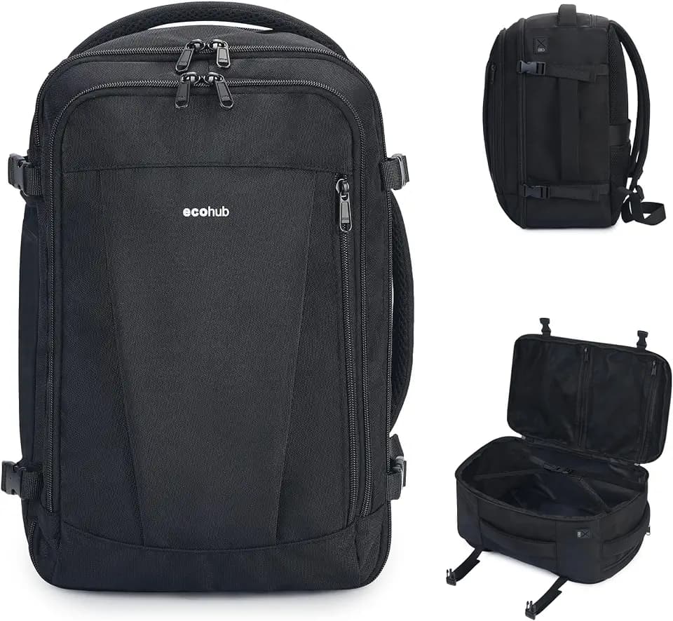 ECOHUB Travel Backpack 18x14x8 Frontier Airlines Personal Item Bag Black