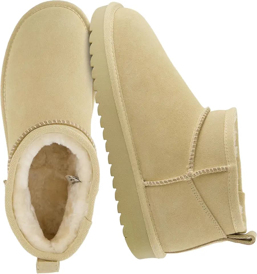 CUSHIONAIRE Hip-3 Genuine Suede Leather Ankle Boots for Women – Pull On Cozy Faux Fur Boots Womens Shoes with Comfortable Memory Foam