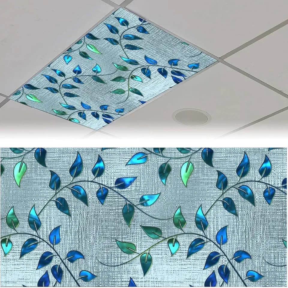 2 Pack Fluorescent Light Covers 4 X 2 Feet Blue Leaves Magnetic Light Cover for Drop Ceiling, Fluorescent Ceiling Shade Filters for Office Classroom Home Hospital Decor
