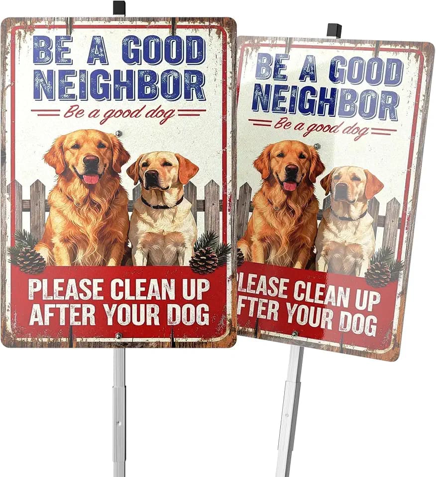 Clean Up After Your Dog Metal Sign, 10x14 Inch Reflective Aluminum Yard Sign with 35” Stake, Waterproof & Rustproof No Pooping Dog Sign for Lawn – Easy Install & Long-Lasting (2, Red)