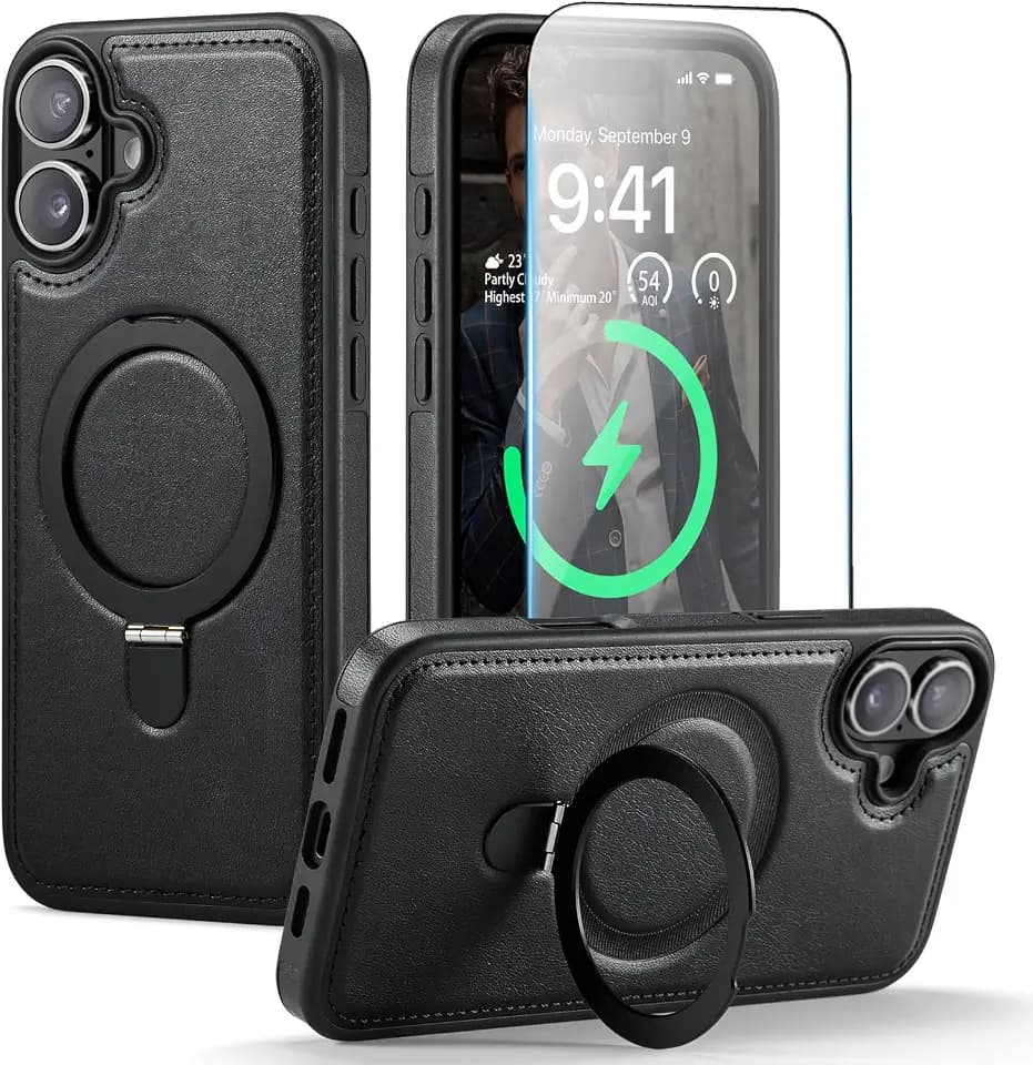 for iPhone 16 Case with Stand Compatible with Magsafe, Black
