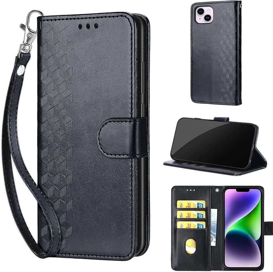 Wallet Case for iPhone 14 Plus, Black Cube