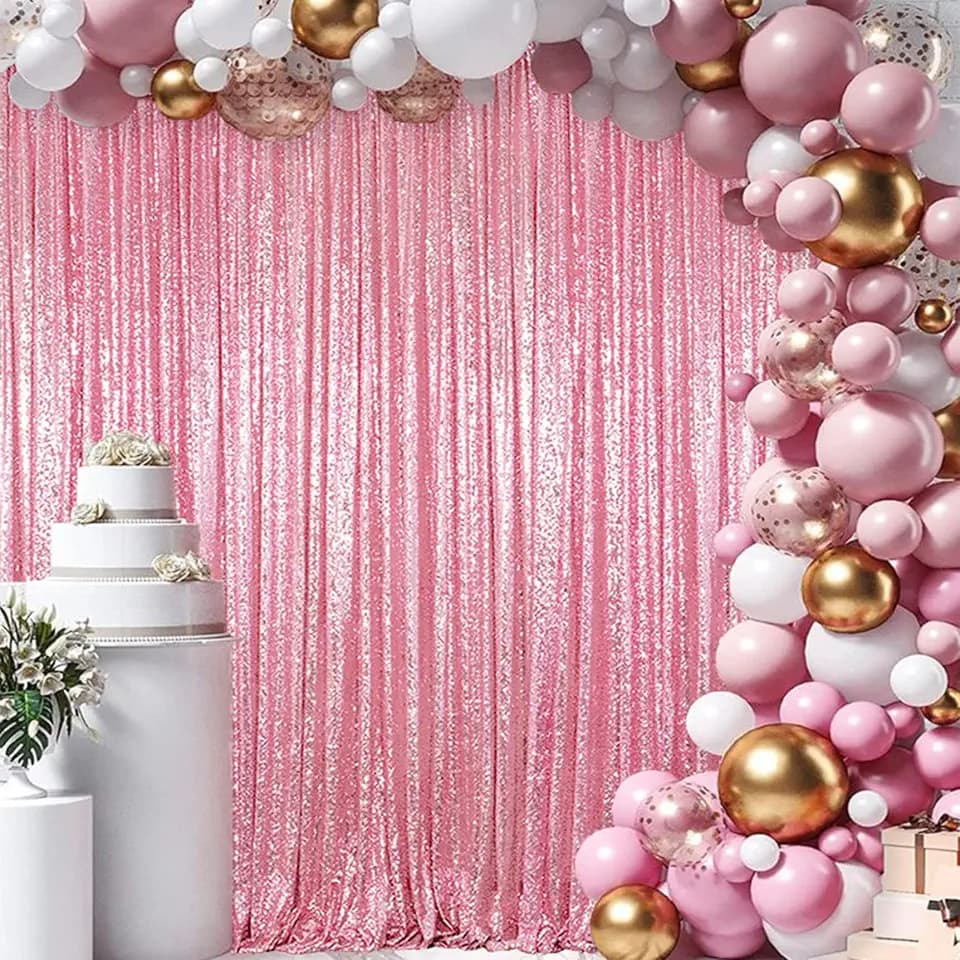 ShinyBeauty Pink Gold Sequin Backdrop 10x10 - Sparkly Glitter Photography Background for Weddings, Birthdays, Parties, Photo Booths | Sequin Curtain for Stunning Visuals & Event Decor (Pink & Gold)