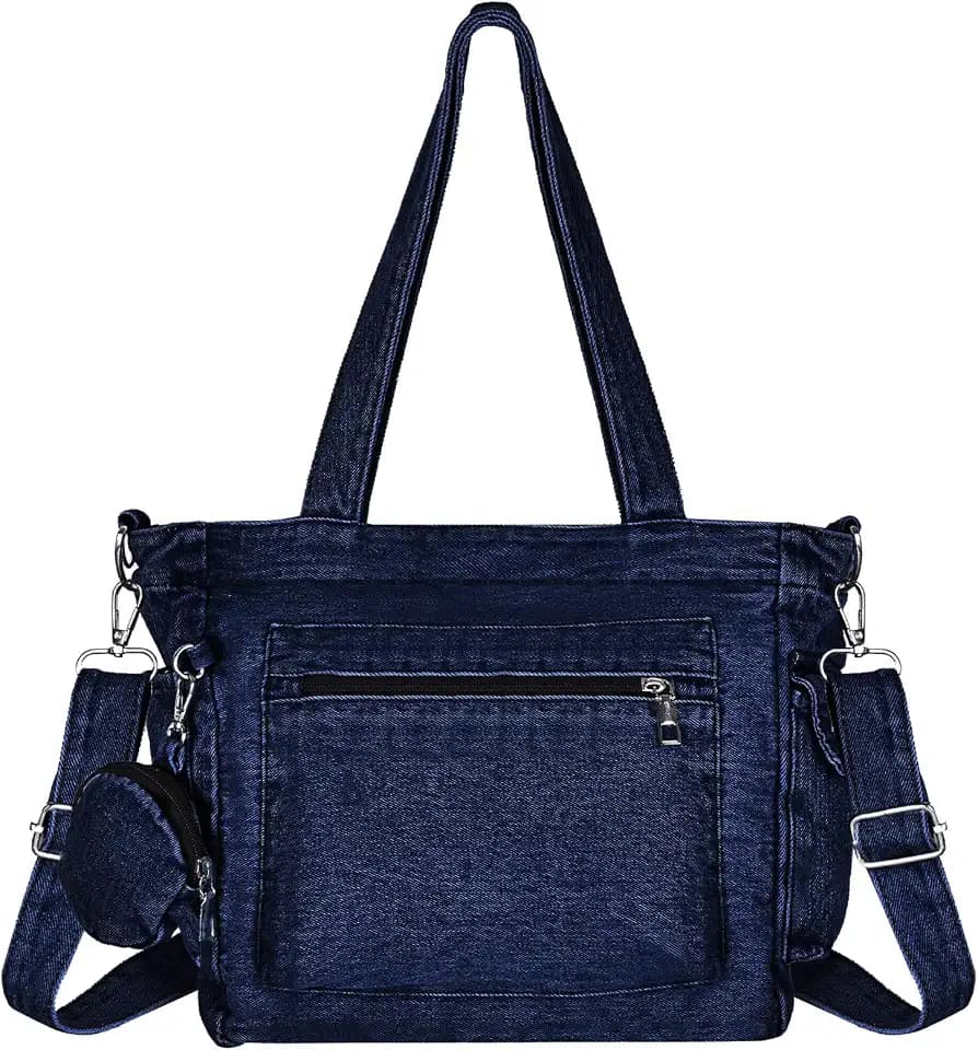 Denim Tote Bag Jean Purses for Women Denim Crossbody Bags with Small Purse Shoulder Handbag