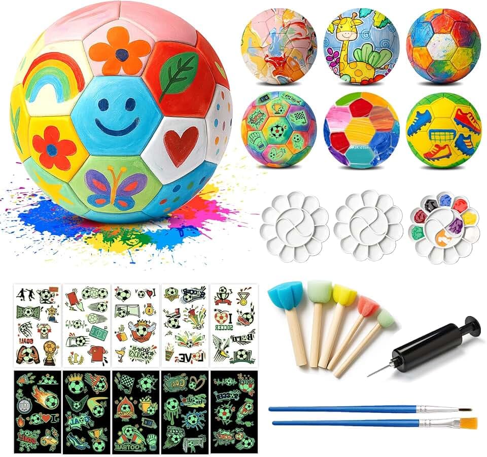 Ronronner Fußball Bastelset Kinder DIY Malset mit Pigment Aufkleber - Kreatives Fußball Geschenk für Jungen und Mädchen ab 3 4 5 6 7 8 9 10 Jahre - 6 Stk. Fussball Spielzeug Set
