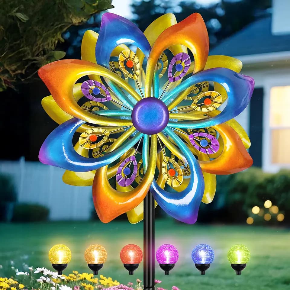 shumi Solar Wind Spinner Outdoor, H60xW13 Yard Art for Garden Decor