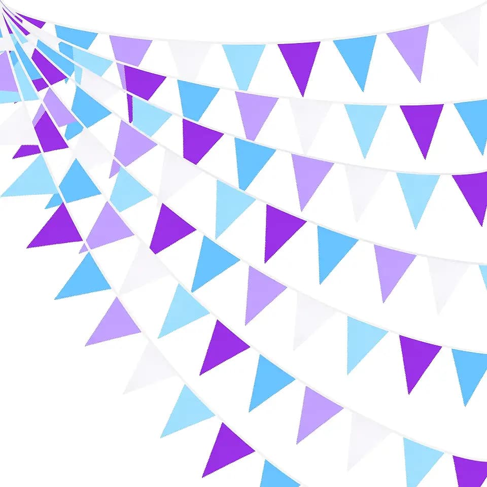 Wimpelkette aus Stoff, 10 m, violett, blau, weiß, Wimpelkette, Partydekoration, Baumwolle, Dreiecks-Flagge, Girlande, wiederverwendbar, für Abschlussfeier, Geburtstag, Halloween, Festivals, Partys