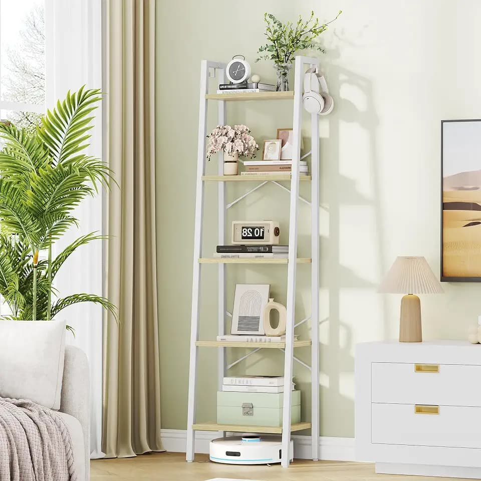 Hzuaneri Ladder Shelf, Bookshelf, Freestanding Corner Storage Shelf