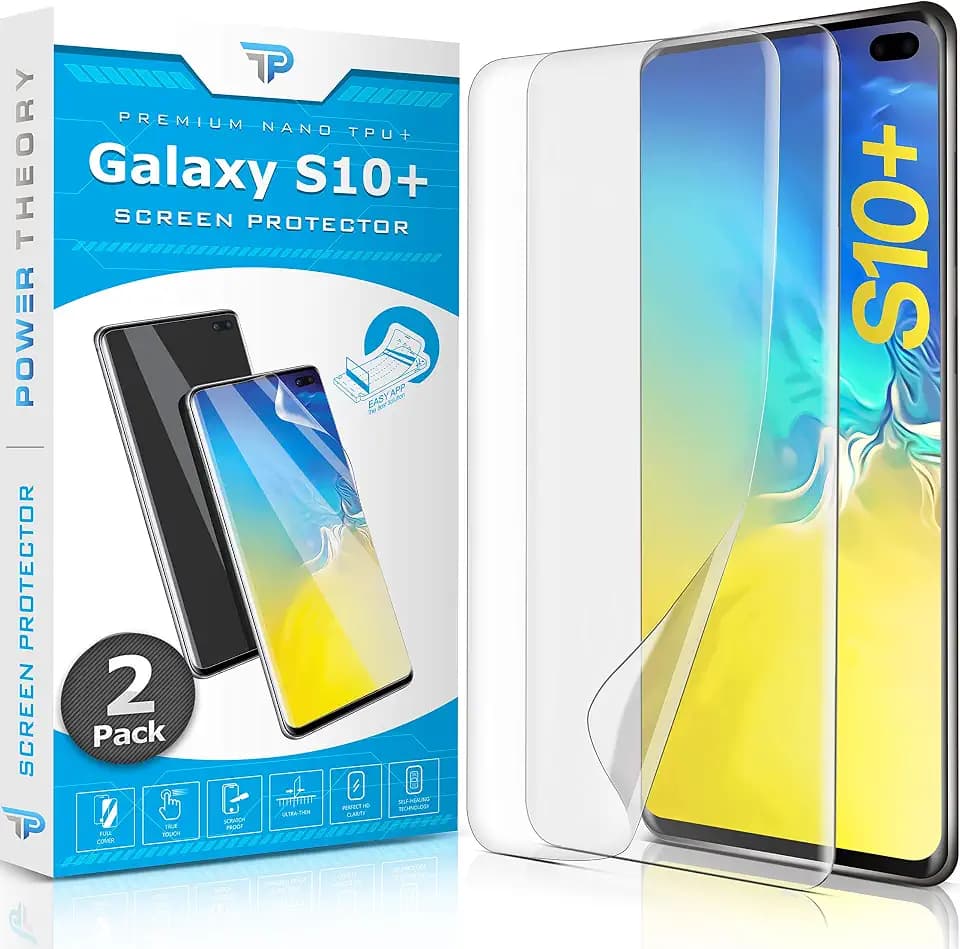 Power Theory Schutzfolie für Samsung Galaxy S10 PLUS Displayschutz [KEIN GLAS] 3D Nano Tech Folie, 100% Fingerabdrucksensor, Einfache Installation [2 Stück]
