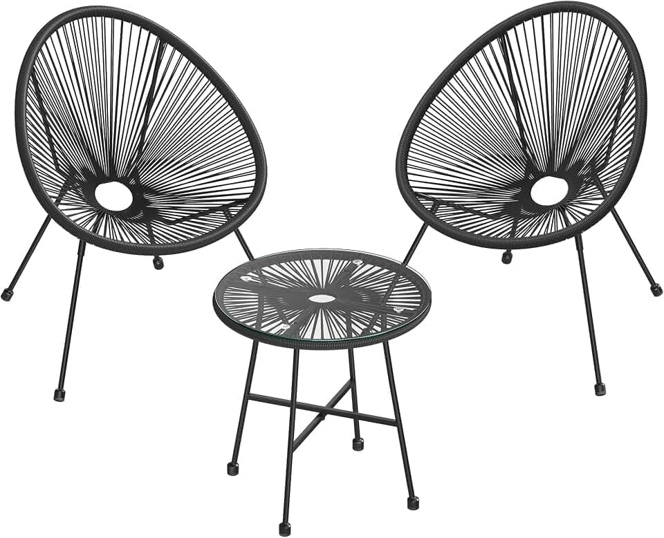 SONGMICS Balkonmöbel, 3er Set, 2 Stühle, Tischoberfläche aus Glas