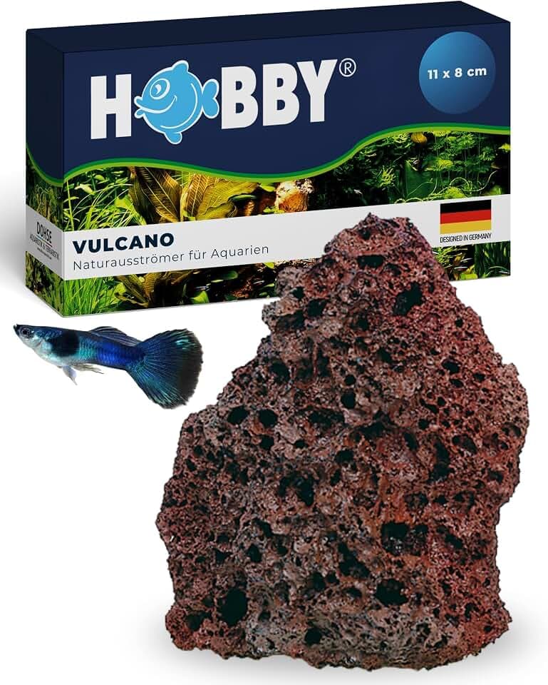 Hobby Vulcano Naturausströmer I 11 x 8 cm I Einzigartiger Lavastein als Aquarium Deko & Luftausströmer I Zubehör für Sauerstoffversorgung I Natürlicher Sprudelstein für Aquarien & Terrarien
