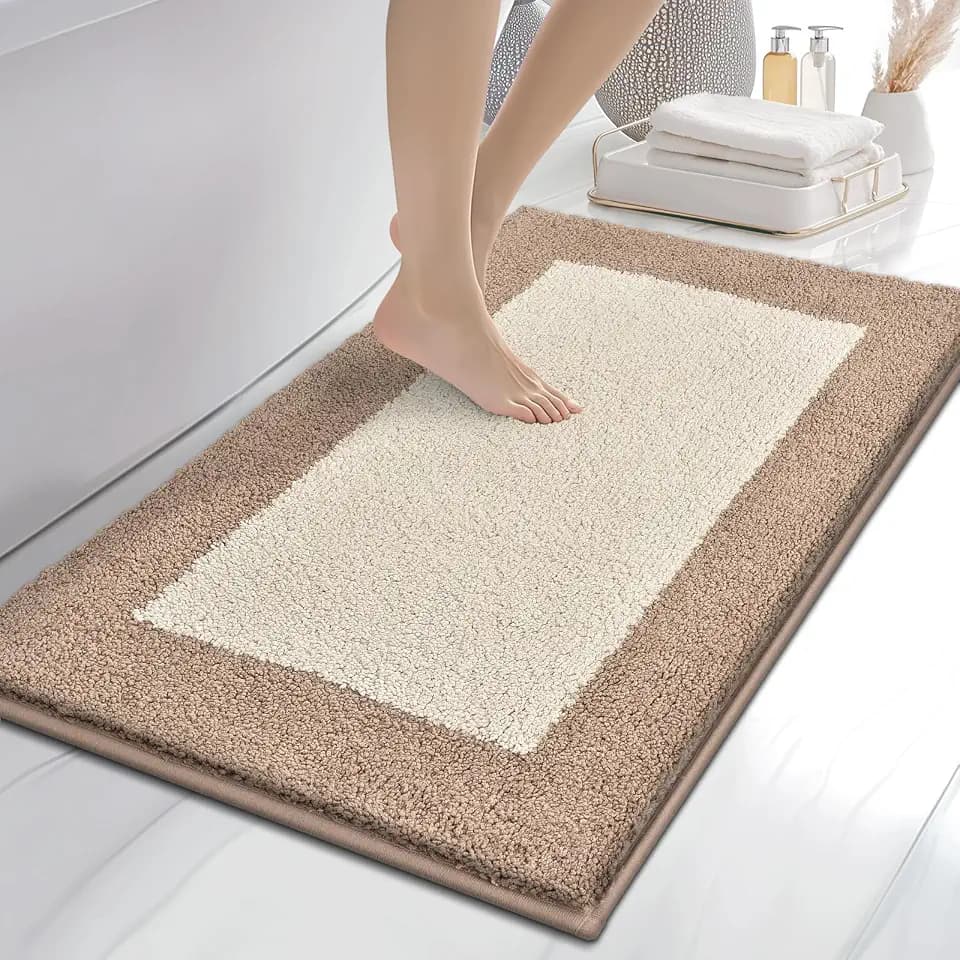 anllugs Bathroom Rugs, 24" x 36" Soft Bath Rugs, Beige & Grayish Brown