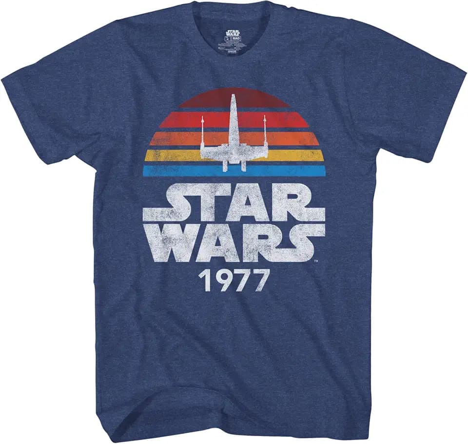 STAR WARS 1977 Distressed Logo Rainbow X-Wing Men's Adult T-Shirt