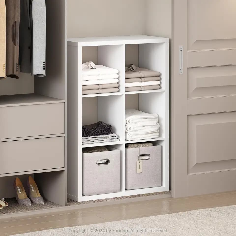 Furinno Cubic Extra Thick 6-Cube Closet Organizers and Storage, White