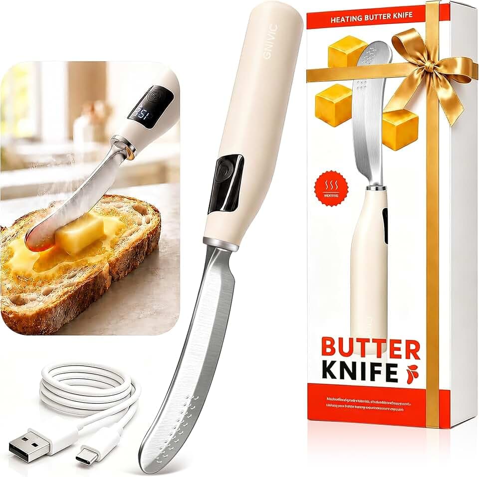 2026 Upgrade Heated Butter Knife with Digital Display, Up to 158°F Quickly Softens Cold Butter, Food-Grade Stainless Steel Knife, USB-C Rechargeable Electric Butter Spreader for Cold Butter, Toast & Baking Gifts