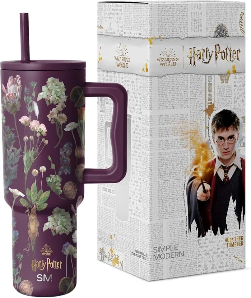 Simple Modern Becher mit Henkel und Strohhalmdeckel | Isolierte, wiederverwendbare Edelstahl-Trinkflasche, Reisebecher | Trek Kollektion | 1180 ml | Herbology