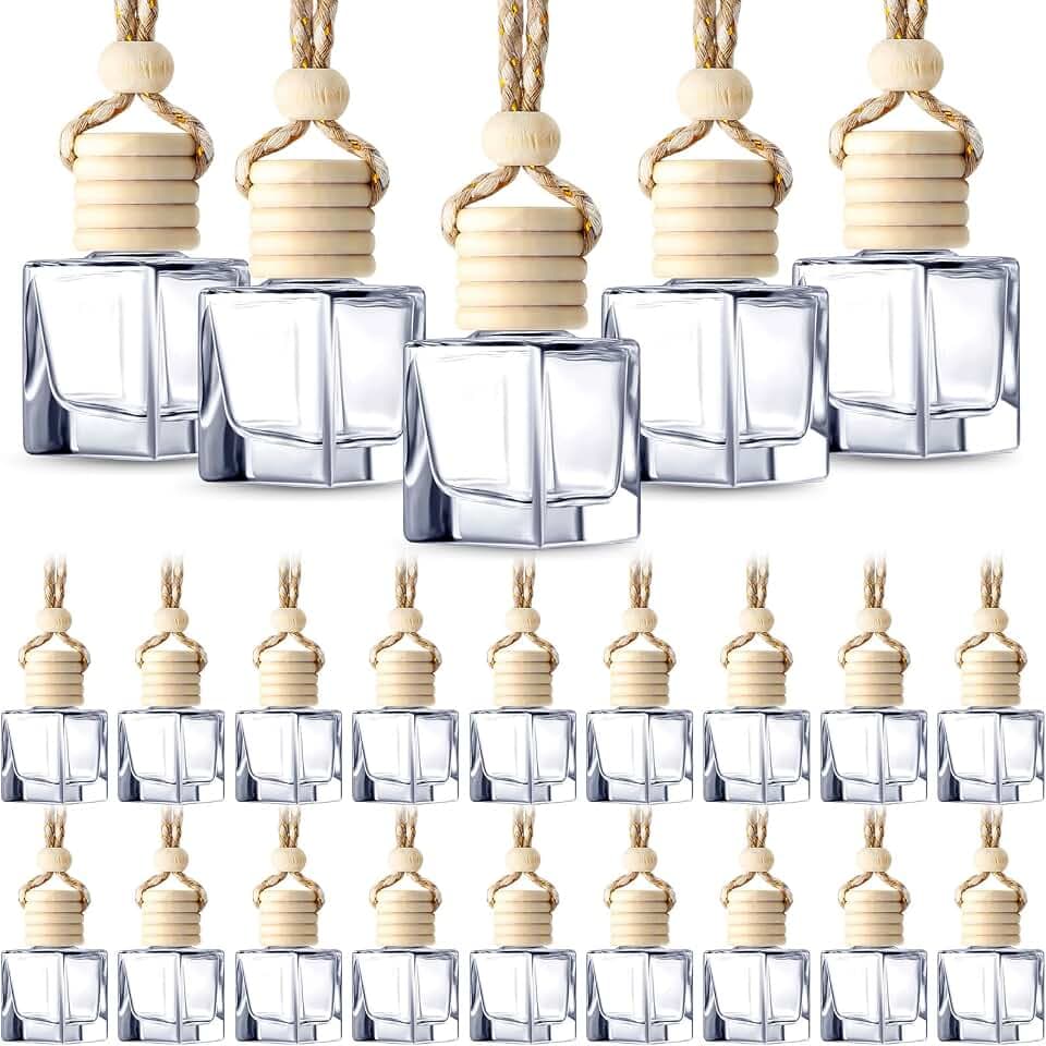 50 Pcs Hanging Car Diffuser Empty Glass Air Freshener Bottle, Cube