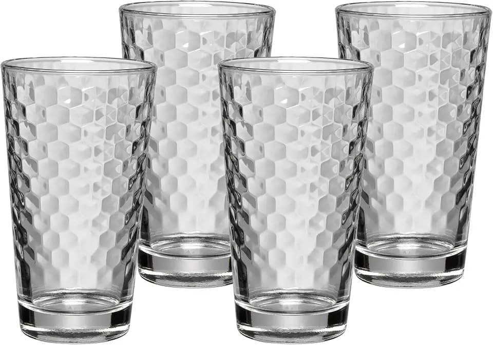 WMF CoffeeTime Longdrinkgläser Set 4-teilig, Gläser 275ml mit Wabenmuster, Latte Macchiato, Cocktail, hitzebeständiges Kristallglas, spülmaschinengeeignet