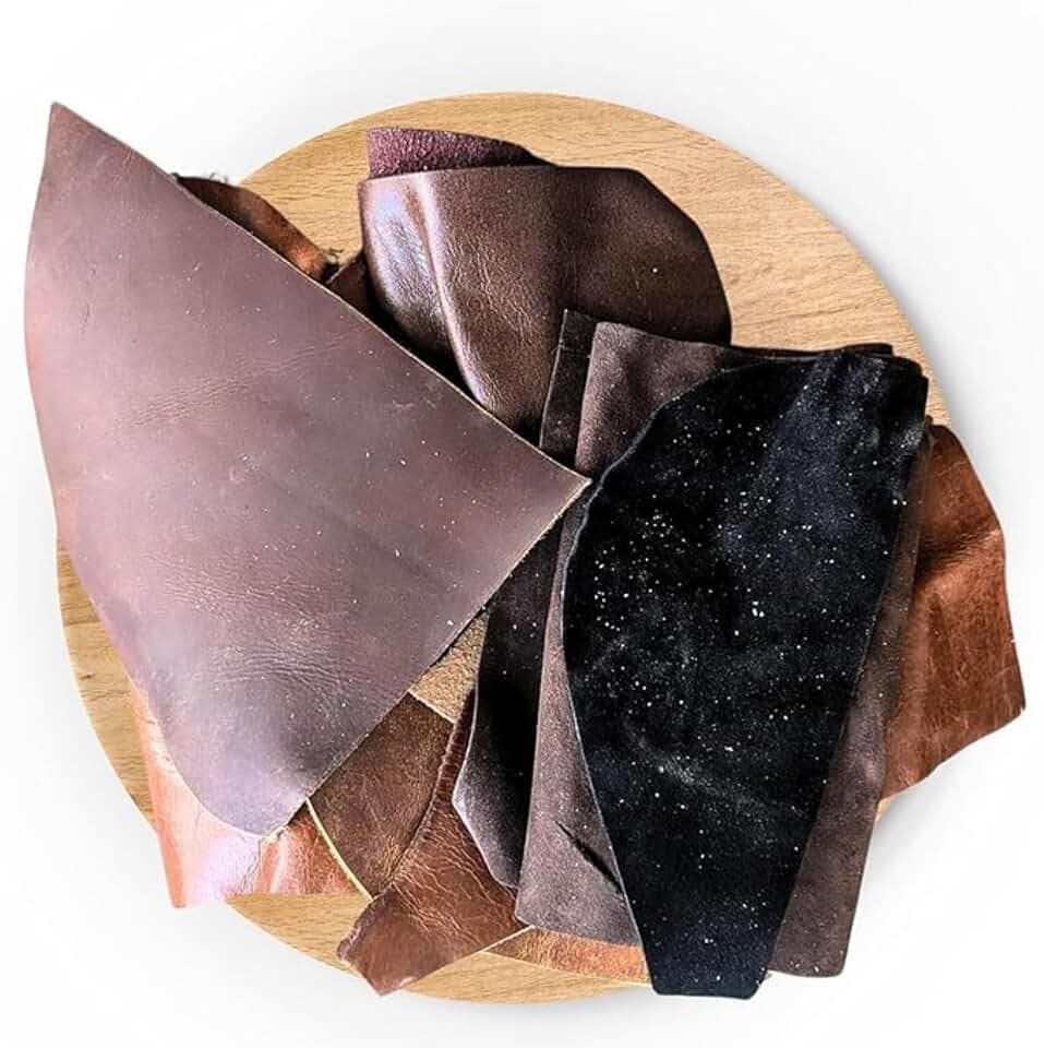 Leather Scrap Material, Multi-Colour Leather Pieces, Assorted Craft Pieces Ideal for Any Craft Work Thick Genuine Cowhide Scraps Leather Scraps for Crafts Tools/Crafts/DIY (1, Pounds)
