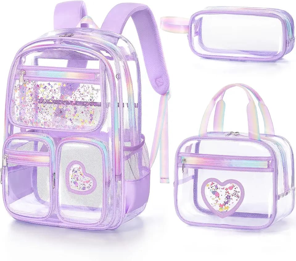 Fimibuke Clear Backpack for Girls, 3PCS Transparent Kids Backpack for Teens