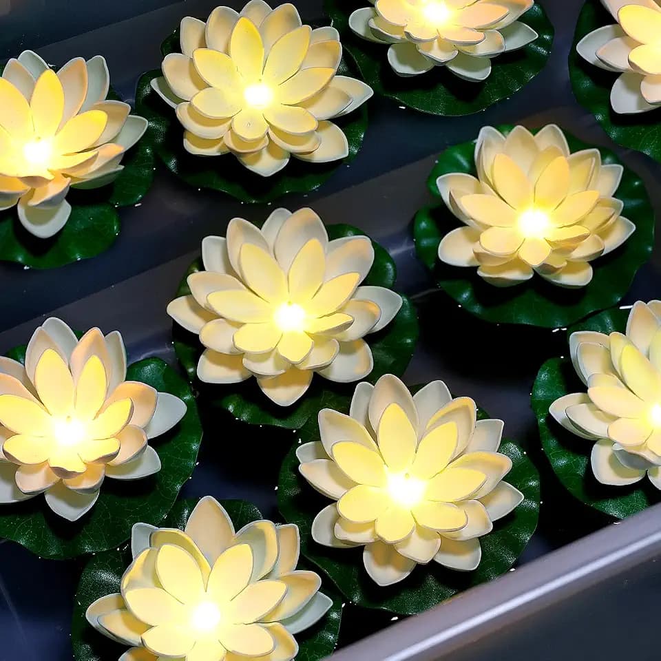 12PCS Floating Lotus Light, 5 Inch, Water Activated, Warm White