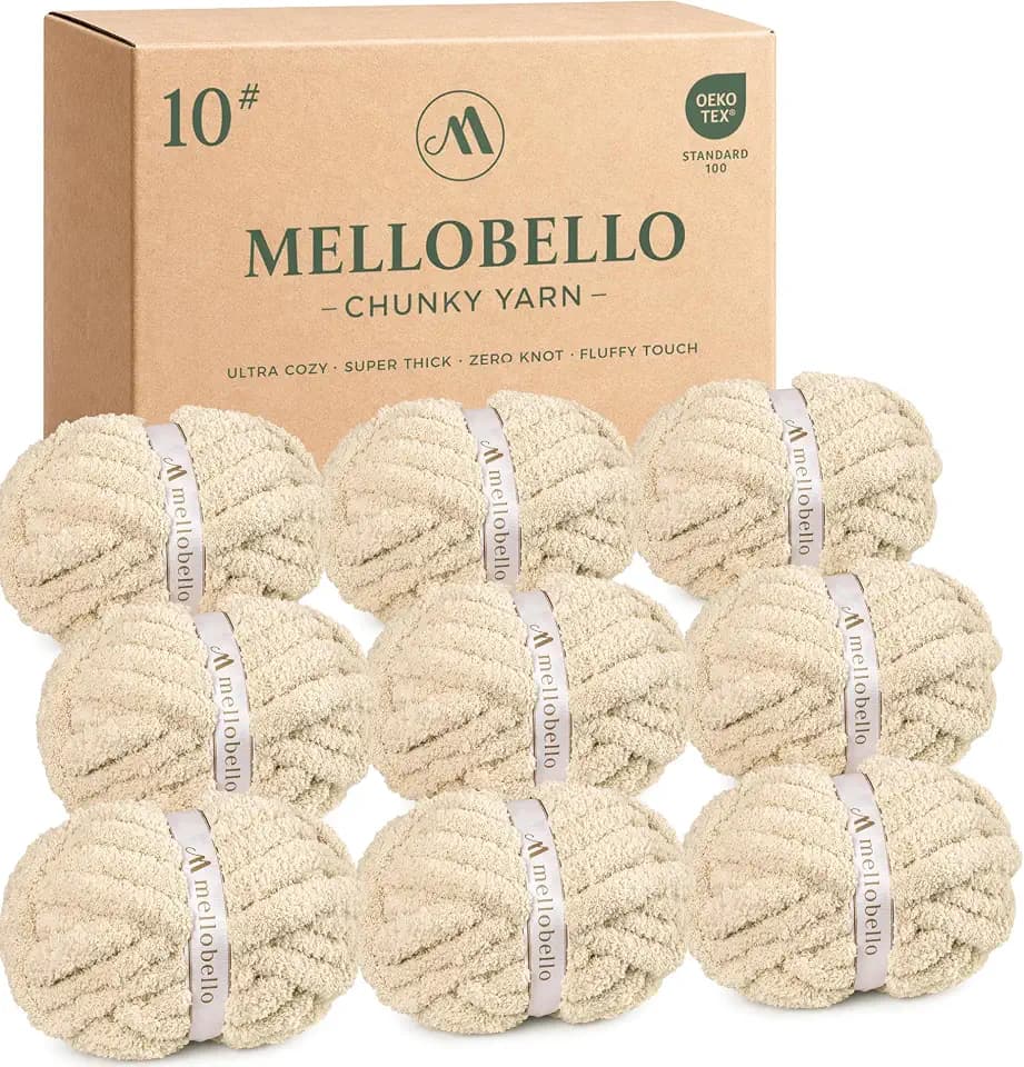 Jumbo Chunky Yarn for Hand Knitting - #10 Chunky Chenille Yarn for Crocheting Blankets,Super Soft Bulky Fluffy Yarn,9 Jumbo Pack(22yds,8oz Each Skein),Khaki