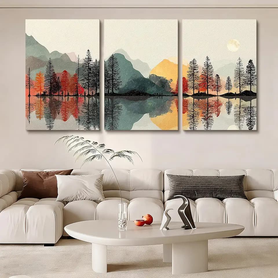 Landscape Canvas Wall Art Mountain Farmhouse Boho Watercolor Bedroom Decor