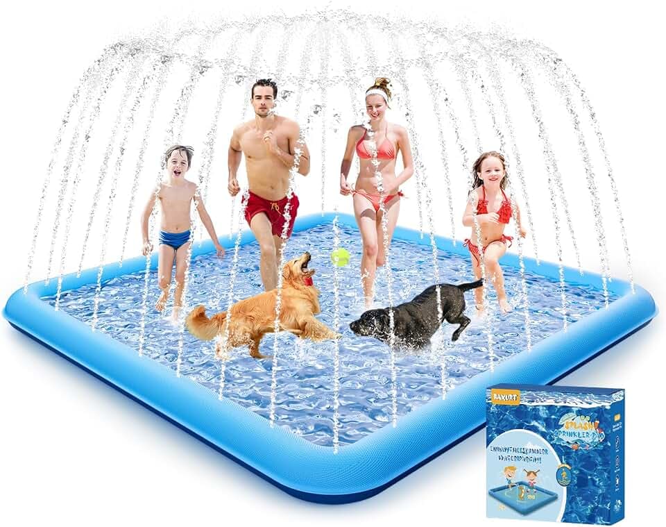 Splash Pad, 130"- 98" Non-Slip Sprinkler Splash Pad for Kids and Dogs
