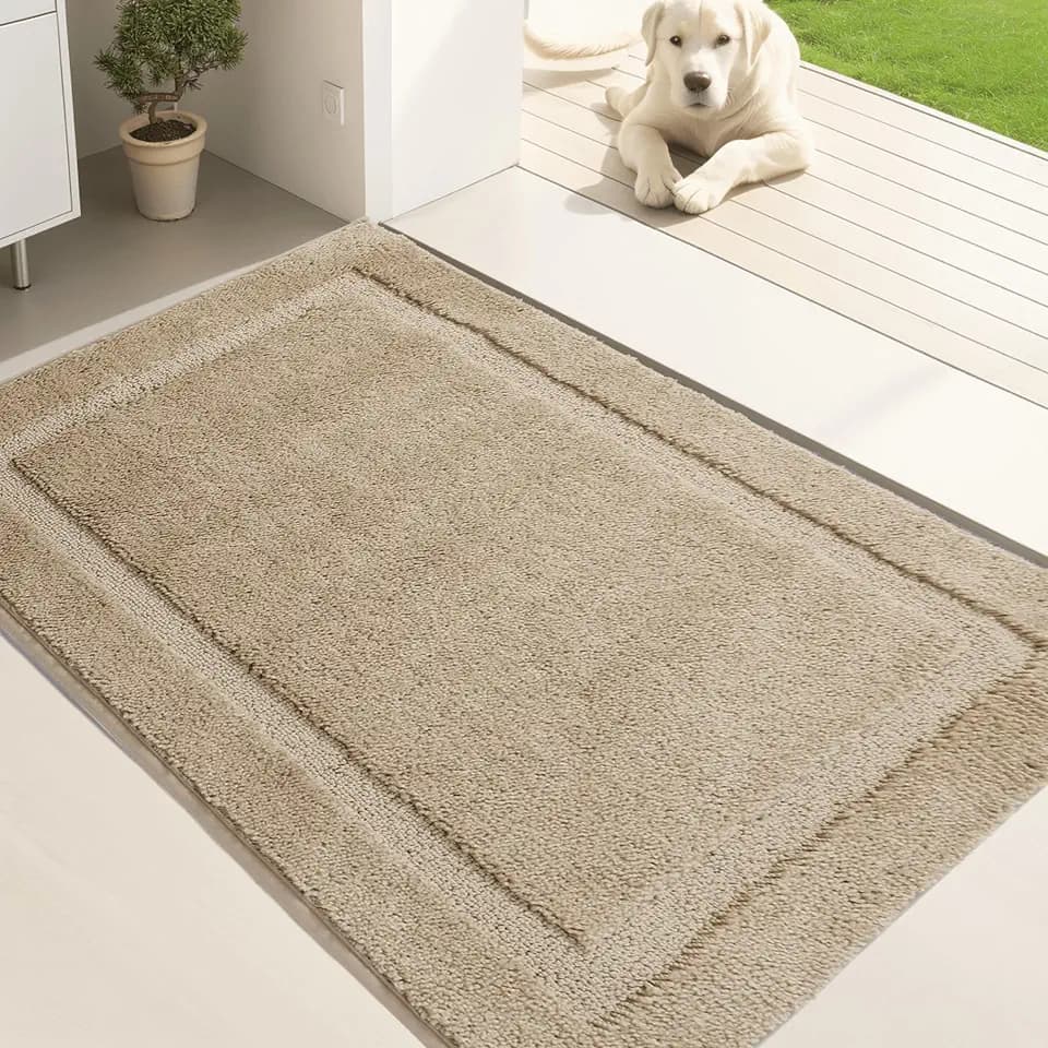 Oiilores Door Mat Indoor Entrance, Dirt Trapper Entryway Rug with Non-Slip Rubber Backing, Washable Inside Front Entry Rugs, Super Absorbent Doormat for Home, Dog Mat for Muddy Paw, (32" x 48", Beige)