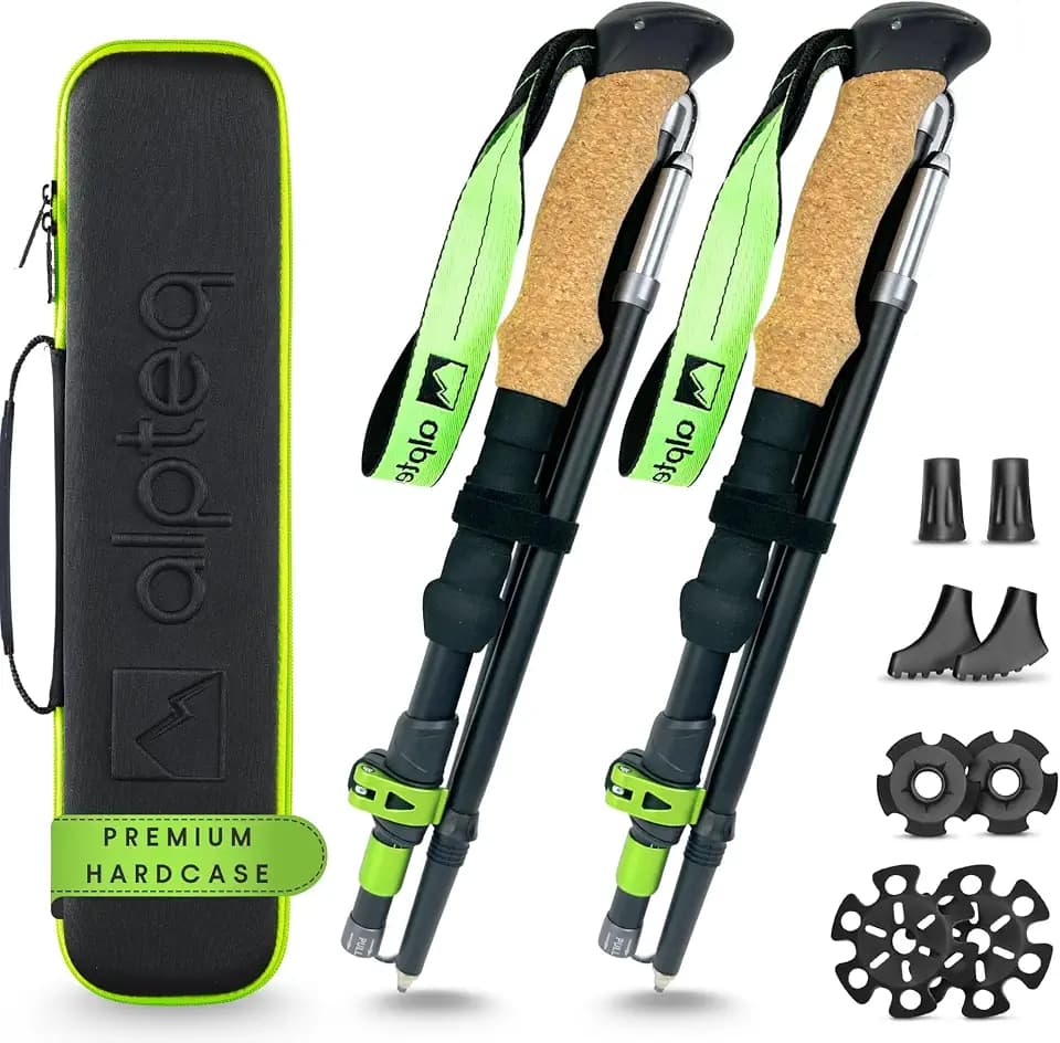 Wanderstöcke faltbar Carbon oder Aluminium mit Korkgriff | Bergsport Trekkingstöcke | Nordic Walking Stöcke Damen & Herren | extra leicht und Teleskop variabel