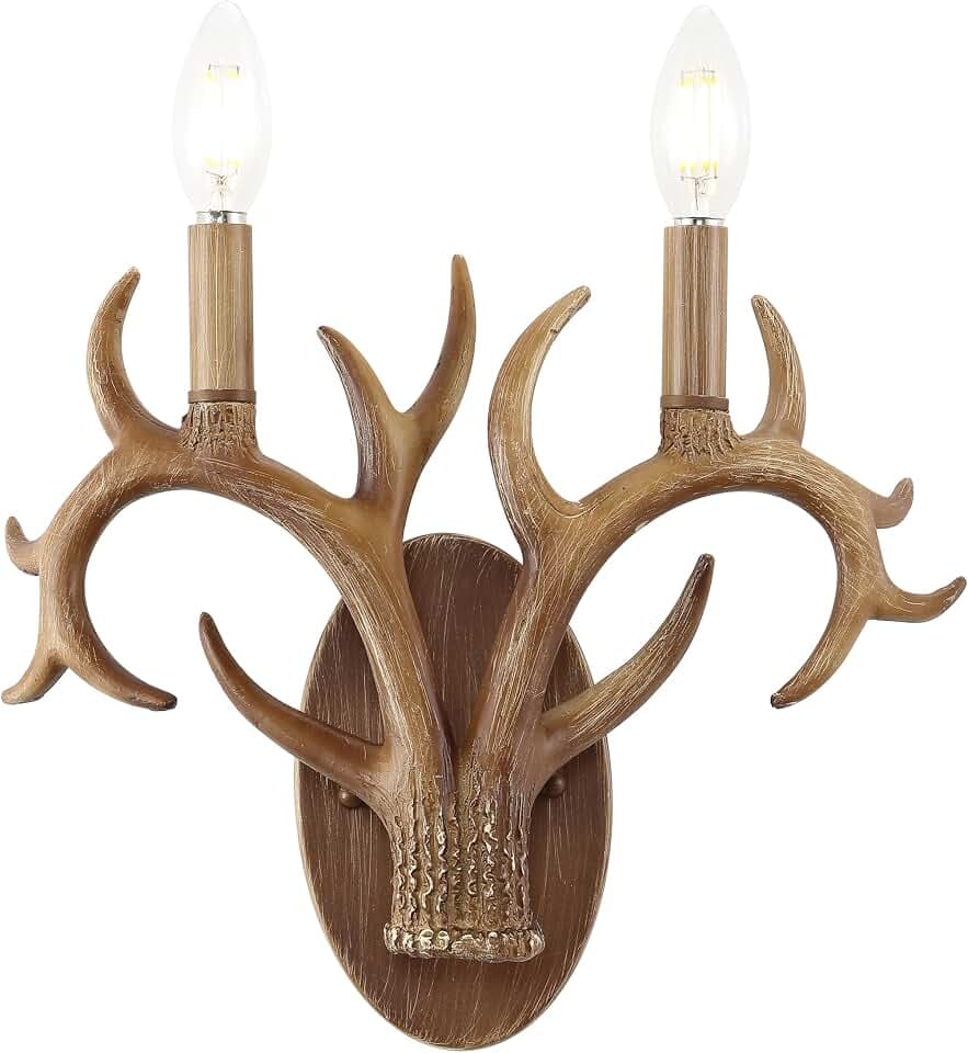 JONATHAN Y Cody 2-Light Antler Sconce 13.25", Brown Wood Finish