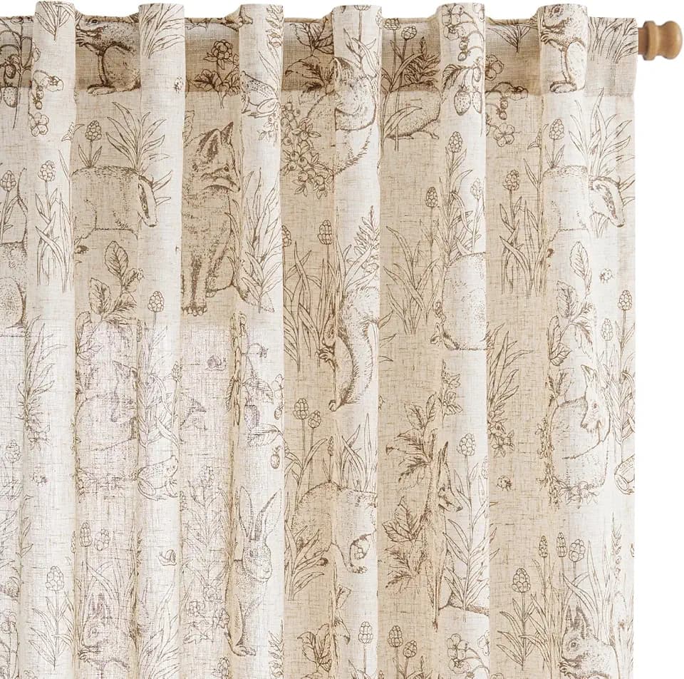 jinchan Linen Light Filtering Nursery Curtains 84 Inches Long 2 Panels
