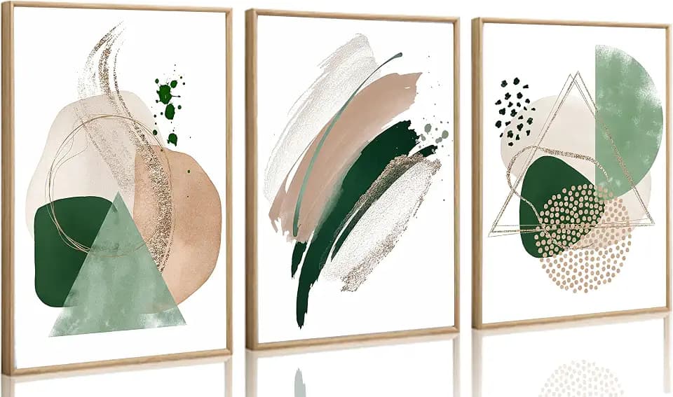 Uofnvrji 3Pcs Sage Green Minimalist Geometric Abstract Posters Wall Art