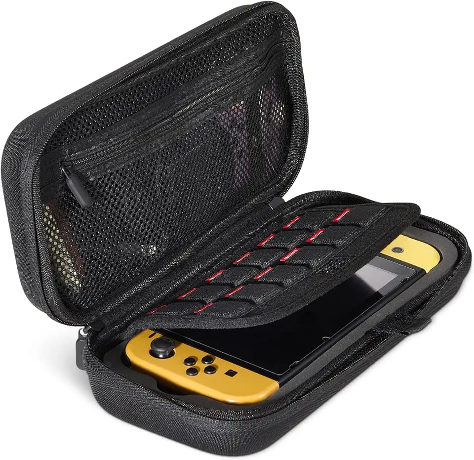 Amazon Basics Universaltasche für Nintendo Switch mit 12 Spielkartenfächern, Kompatibel mit Switch 2 & Switch OLED, Schwarz