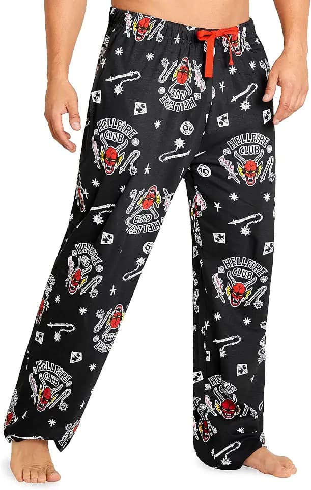 Stranger Things Pyjamahose Herren Lang - Homewear Schlafanzug Herren Lang in den Größen S-3XL (Schwarz, L)